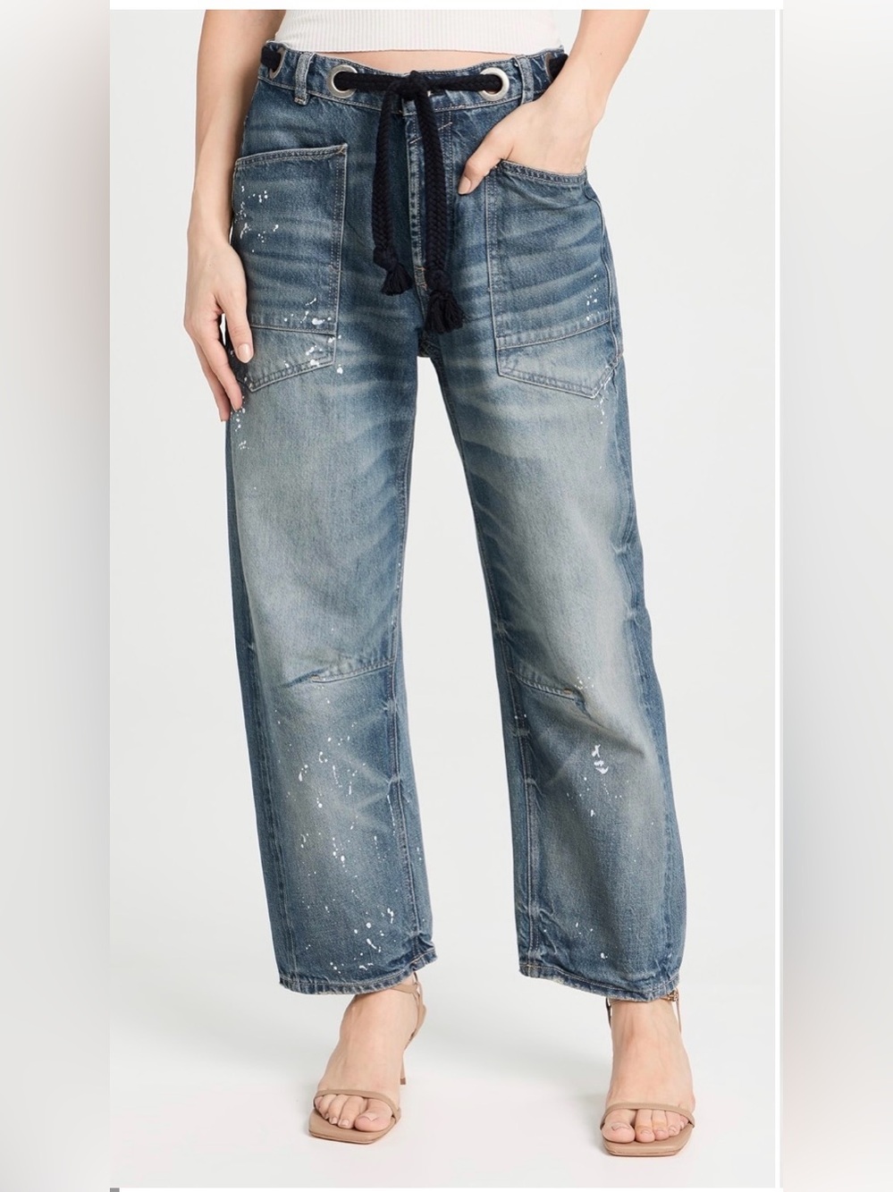 Free People Moxie Barrel Jean in Timeless Blue size 28 long, NWOT